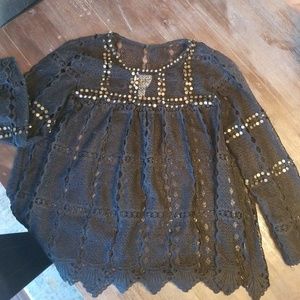 Anthropologie Maeve black lace top